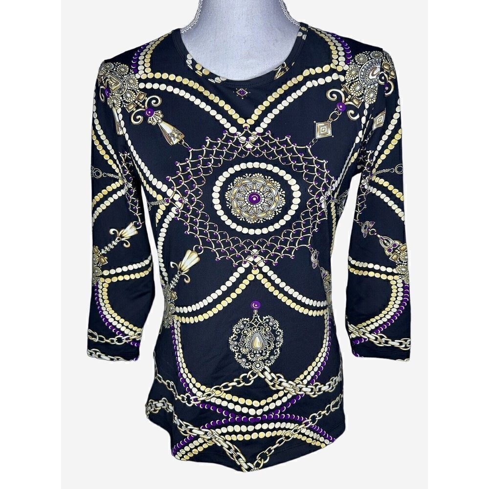 J. MCLAUGHLIN Catalina Cloth Pearl Jewelry Signature Shirt Top Size Small